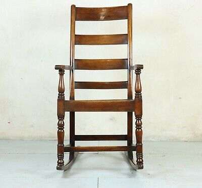 Early to Mid 19th century birch ladder back rocking chair with rush seat 2