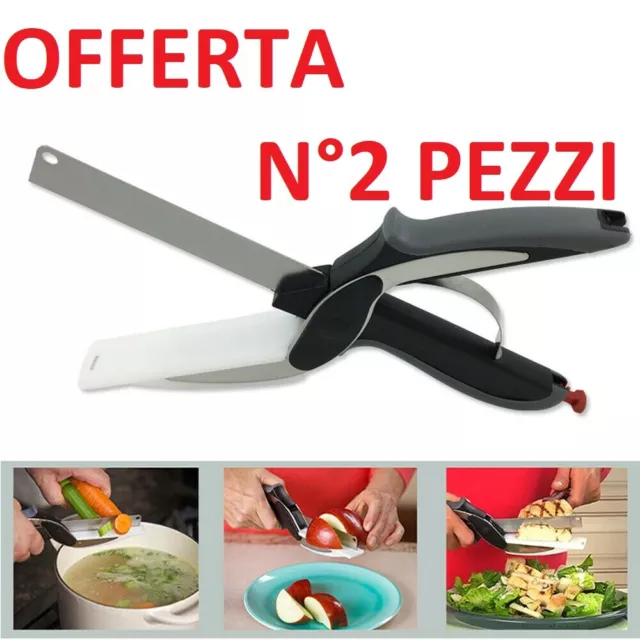 2 PEZZI Coltello Smart 2in1 CUTTER IN ACCIAIO INOX AFFETTATRICE verdure FORBICE