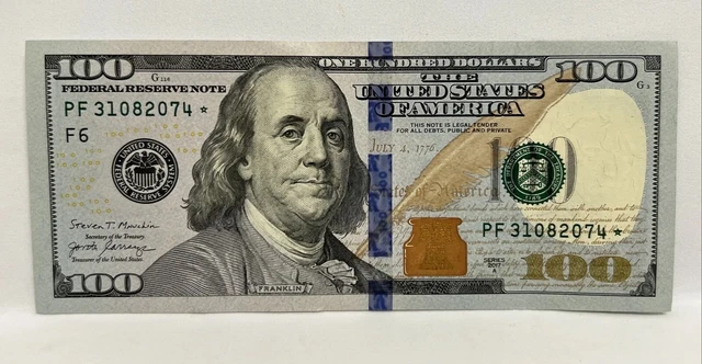SERIES 2017A ~ US One Hundred Dollar Bill Star Note $100 Atlanta PF ...