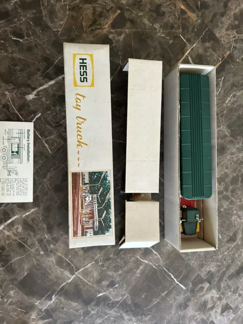 1975 Hess Gasoline Tractor Trailer  Mack Truck  in Box w/inserts and 3 barrels.