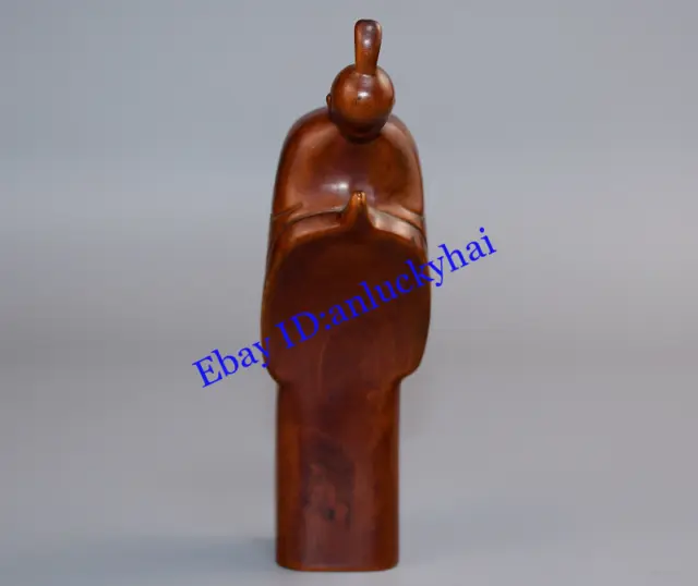 Old Chinese Boxwood Wood Hand Carving Bow Enlightenment Statue Figurines