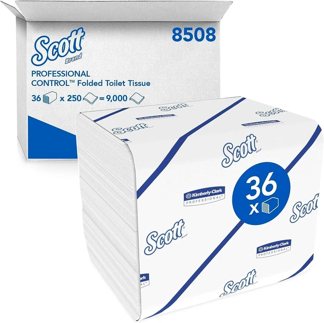 Scott Control Carta Igienica Piegata a 2 Veli 8508, 36 Confezioni da 250 Fogli,