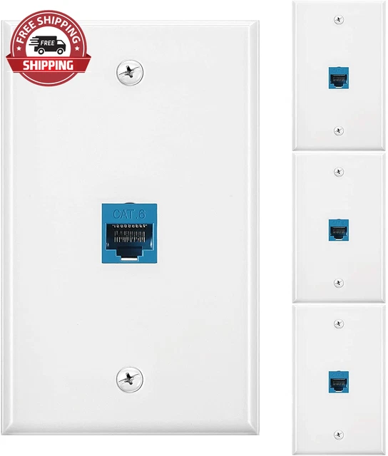 4 Pack Ethernet Wall Plate with Single Port, RJ45 Cat6 Female to Female Jack Inl