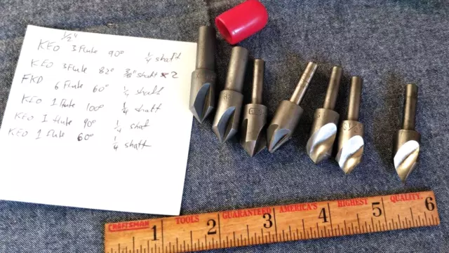 Set of 7 - Keo 1/2" X 100° + 90° + 82° + 60° Deg  HSS Countersink
