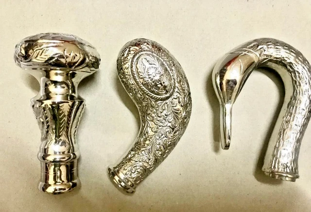 Unique Silver Brass Handles with Foldable Walking Stick Wooden Walking Cane