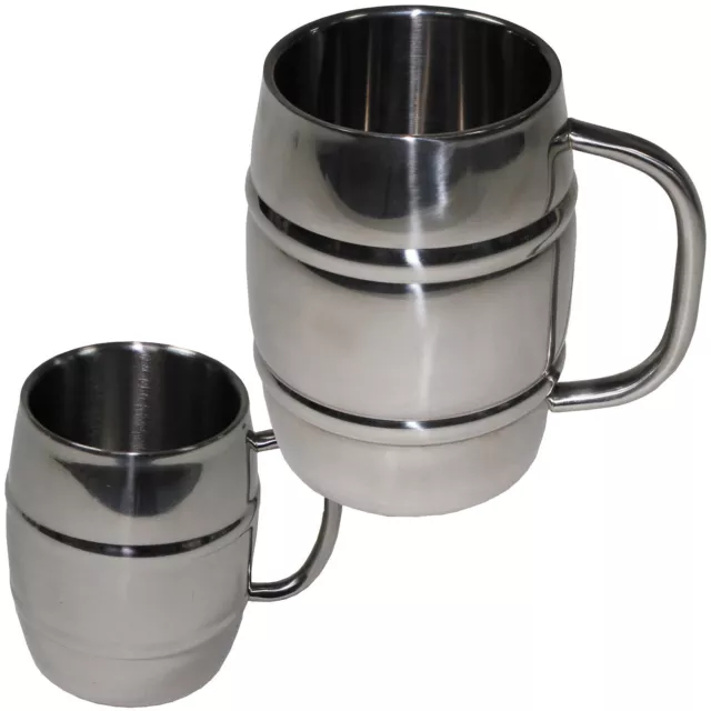 Tasse de Bière Baril Inox 2 Tailles Krug Avec Anse à Double Paroi Thermo Tasses