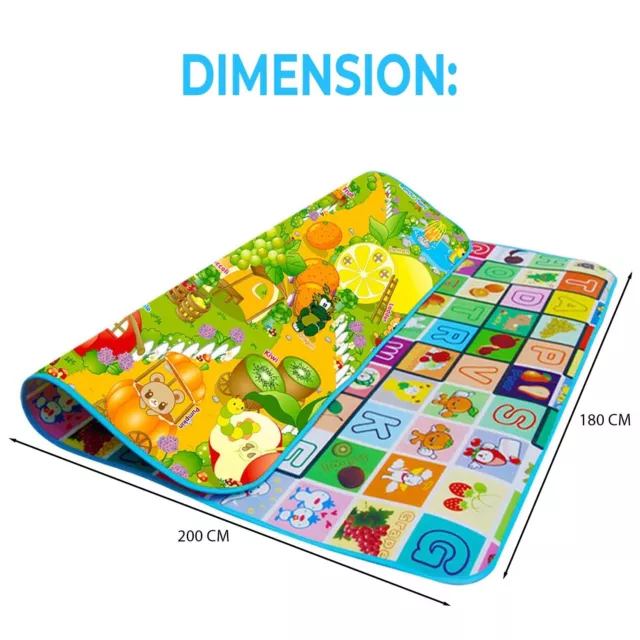 2 Side 200X180Cm Kids Crawling Soft Foam Educational Game Play Mat Picnic Carpet