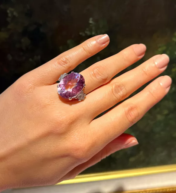 Large Oval Kunzite and Diamond Cocktail Ring in Platinum -- HM2294SE