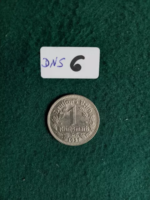 DNS6 1 Reichsmark 1937D, Deutsches Reich, Kursmünze, Nickel, fast vz