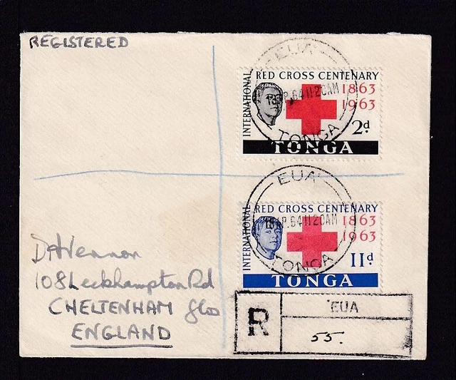1960 - Rotes Kreuz auf Einschreibebrief ab EUA nach Cheltemham  (20012360)