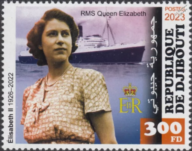 RMS QUEEN ELIZABETH & Princess Elizabeth Ocean Liner Ship Stamp #1 2023 Djibouti