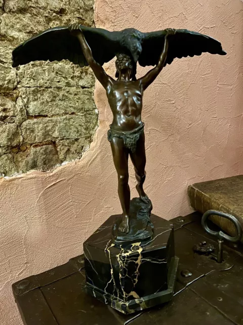 Ludwig Gräfner 1862-1939 Herkules m.dem Adler d. Prometheus Bronze Höhe 62 cm