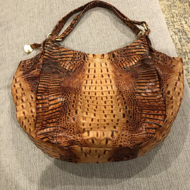 Brahmin Anne Melbourne Pecan Croc Embossed Hobo leather Shoulder Bag w/dustbag