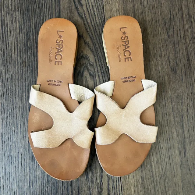 L*Space Cocobelle Sandal’s Tan Leather Womens Slides Size 8.5 Revolve
