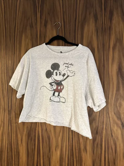 Junk Food X Disney Mickey Mouse Gray Short Sleeve Oversized Cropped Tee Size L