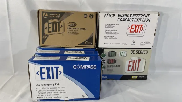 LOT of 6 TCP/Hubbell /Lithonia/ Commercial Grade White / Red LED Exit Signs