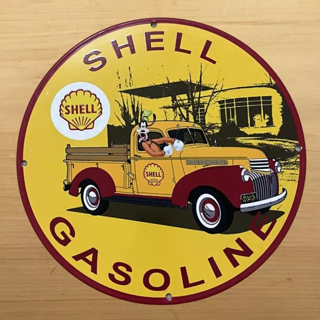 Vintage Shell Gasoline Porcelain Sign Disney Gas Oil Service Station Pump Plate