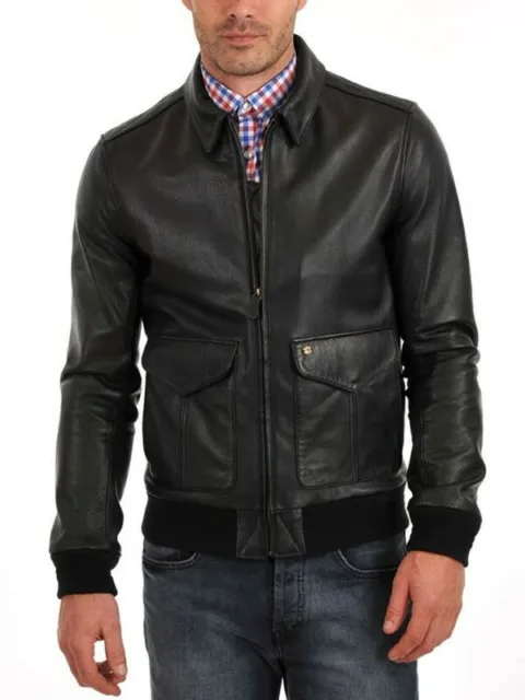 Leather Bomber Jacket for Men Black Pure Lambskin Size S M L XL XXL Custom made