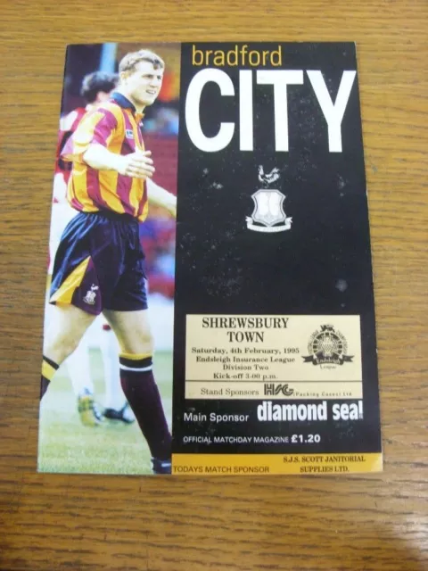 04/02/1995 Bradford City v Shrewsbury Town  . UK ORDERS ALL INCLUDE FREE ROYAL M