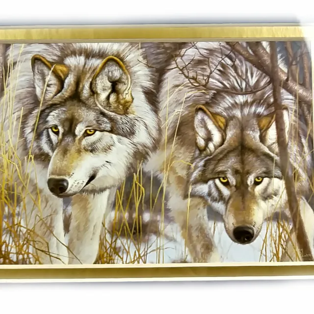 Print 2 Wolves on the Hunt by Hayden Lambson Framed Matted 12.5 x 10.5