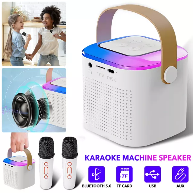 Mini Karaoke Machine Bluetooth Speaker Wireless Mic LED Lights Party Home Toy AU