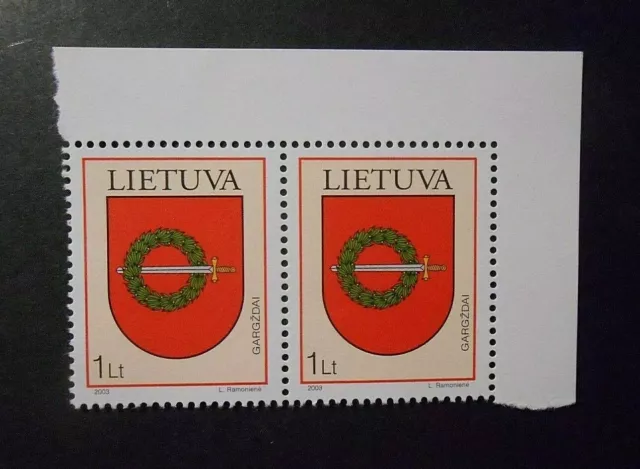 LITHUANIA, LIETUVA LITUANIA 2003 Stemmi GARGZDAI 2 VALORI MNH** Angolo foglio