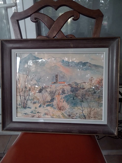 ANCIENNE AQUARELLE PAR henri prost paysage de montagne les alpes village EUR 150,00 - FR