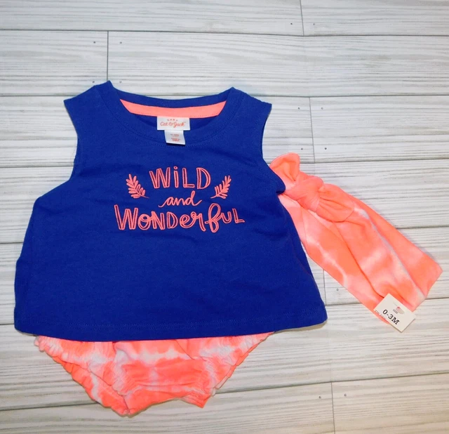 Cat And Jack Baby Girl 3 Piece Set Infant 3-6 Months Tie Dye Outfit Blue Orange