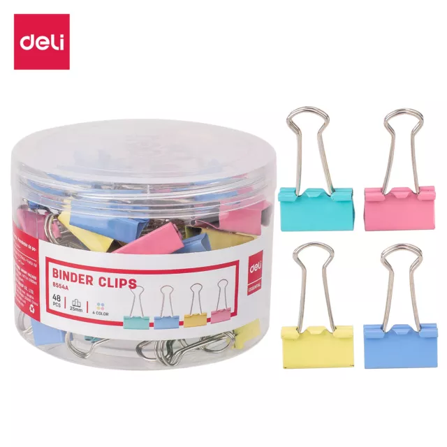 Deli Foldback Steel Binder Paper Clip 4-color 25mm Bulldog Office School Clips