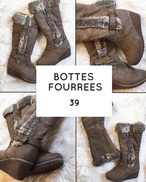 Bottes Après Ski BUNGFRAU Fourrées Synthétique Vintage T 37 Marron - Occasion Bon état