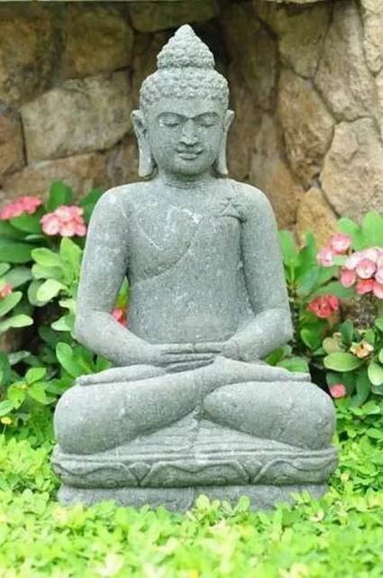 Buddha Naturstein 100 cm XXL Bali Buddha Lavastein Skulptur Steinfigur Garten