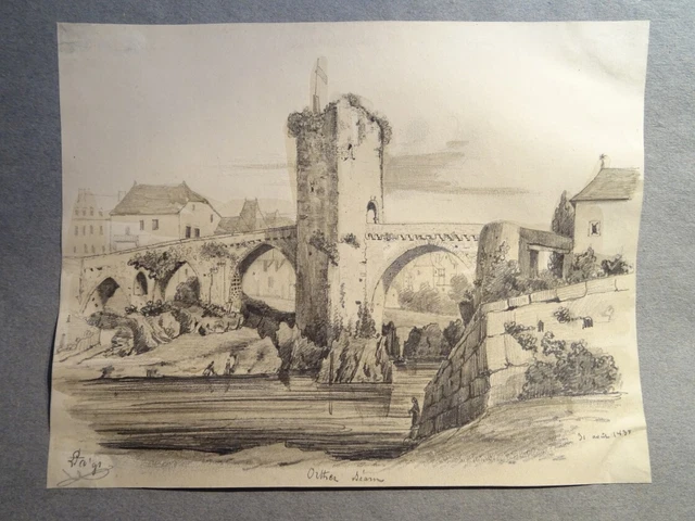 Dessin Original Au Crayon De Louis De FIANCETTE - Paysage De Juilly (Seine-et-Marne) 1837