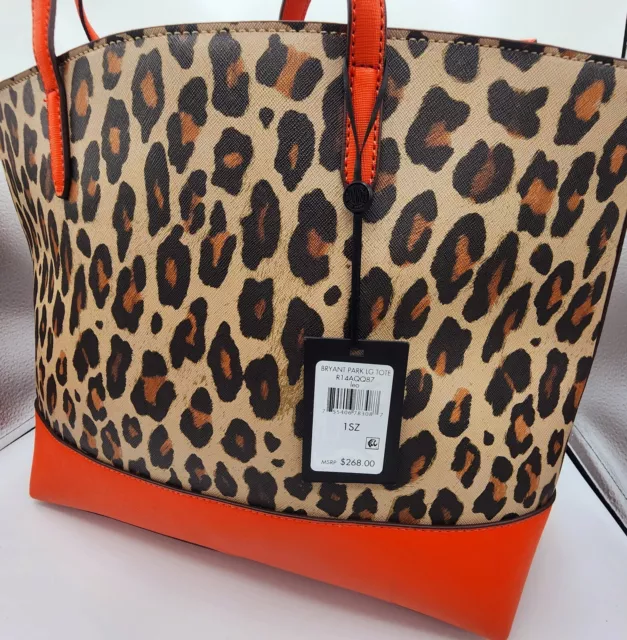 NWT DKNY Bryant Park Large Tote Bag / Purse Leopard / Orange $268.00 FREE GIFT