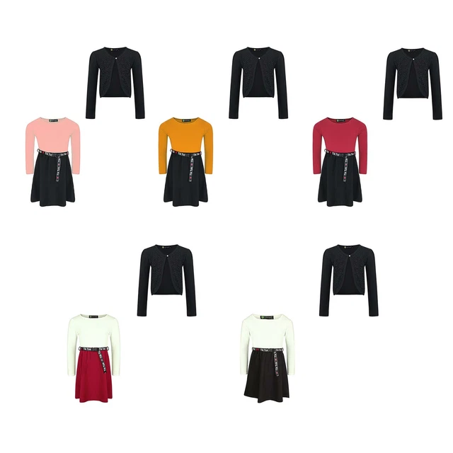 Cardigan bolero anteriore in pizzo ragazza Shrug Tik Tok set abiti da pattinatore cintura pacchetto 3-14