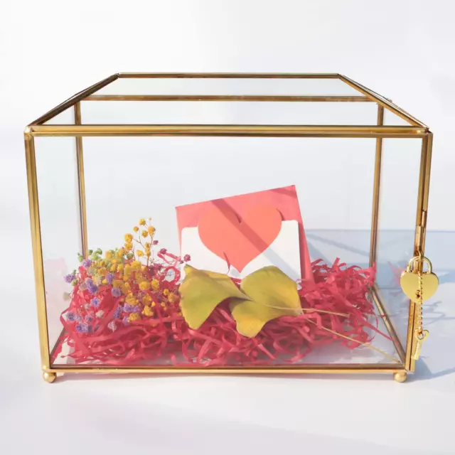 10.2'' Handmade Gold Geometric Terrarium - Glass Wedding Card Box with Slot and