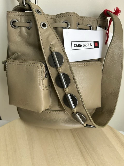 ZARA GENUINE LEATHER Ladies Summer Khaki Handbag BNWT