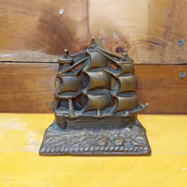 Antique C.1920'S Cast Iron Old Ironside Uss Constitution Sailing Ship Bookends