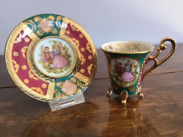 Antique Bavaria Porcelain Cabinet Chocolate Cup and Saucer - Old Vienna Pattern