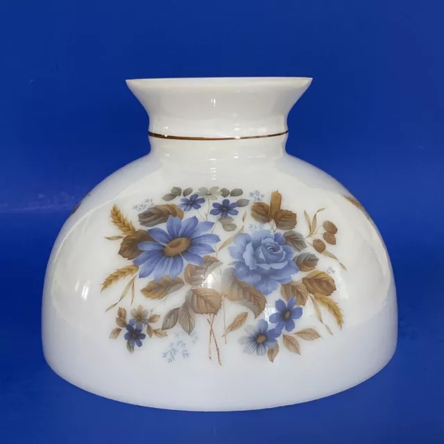 Vintage GWTW 10" Fitter Blue Bouquet Oil Or Electric Glass Dome Lamp Shade