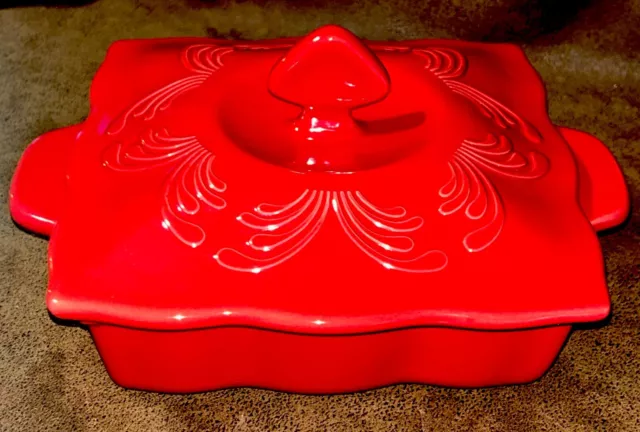 "Cazuela Chantal Red Talavera 2007 cubierta cuadrada plato 1 cuarto con tapa 7x7""" 2