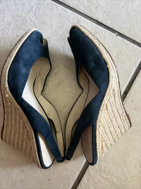 KORS Michael Kors Womens Suede Peep Toe Slingback Wedge Sandals Blue Size  7.5