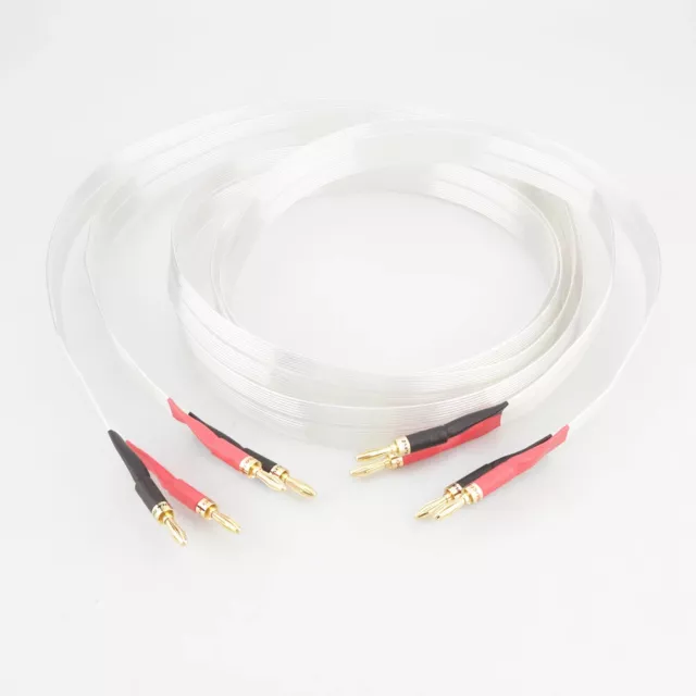 1Pair OCC Silver Plated Flat Wire HIFI Audio Speaker Cable with Banana Connector