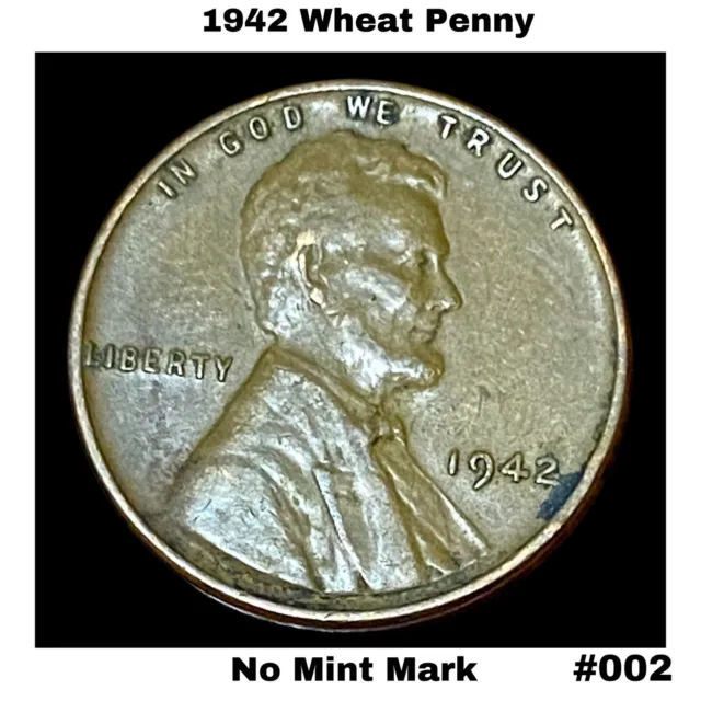 Rare 1942 - No Mint Mark Lincoln Wheat Penny 1C One Cent Copper Us Coin