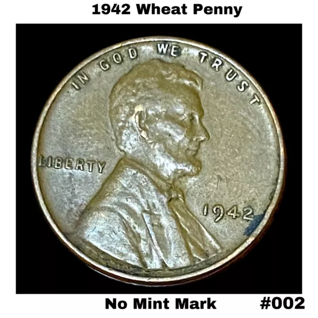 Rare 1942 - No Mint Mark Lincoln Wheat Penny 1C One Cent Copper Us Coin