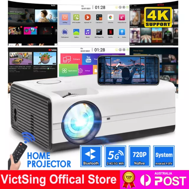 5G WiFi Bluetooth Android Projector 4K 1080P Support Outdoor Home Cinema HDMI AV