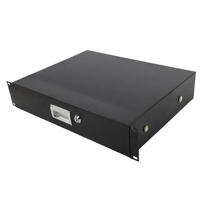 19 2U Black Steel DJ Drawer Equipment Cabinet w/ Keys - Rack-mount Storage