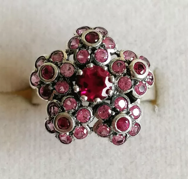 Silber Ring 925 mit elegante pink Turmalin in Blume Form , Gr.56, Neu , Top