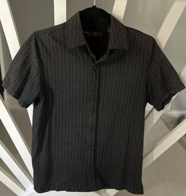 Perry Ellis Button Up Shirt SMALL Mens Black  Short Sleeve Camp 100% Cotton.