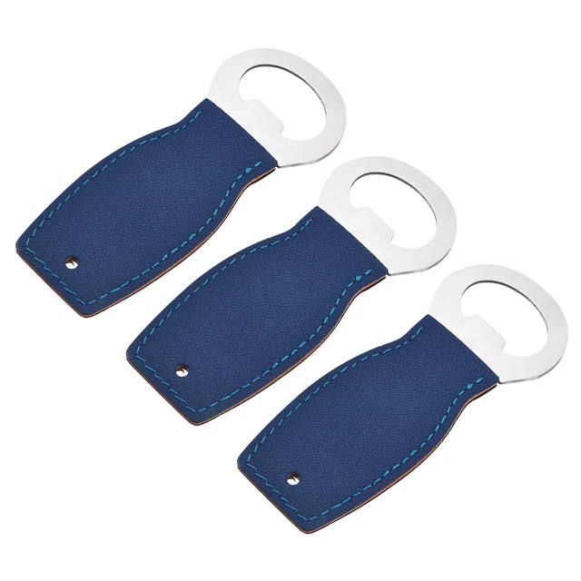 Bottle Opener, 3pcs 4" - Stainless Steel Beer Opener with Leather Handle (Blue)