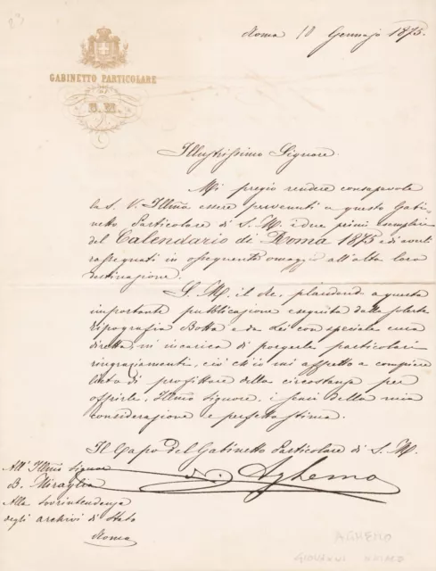 Autografo: Lettera Manoscritta E Firmata Da Aghemo Giovanni Natale - 1875